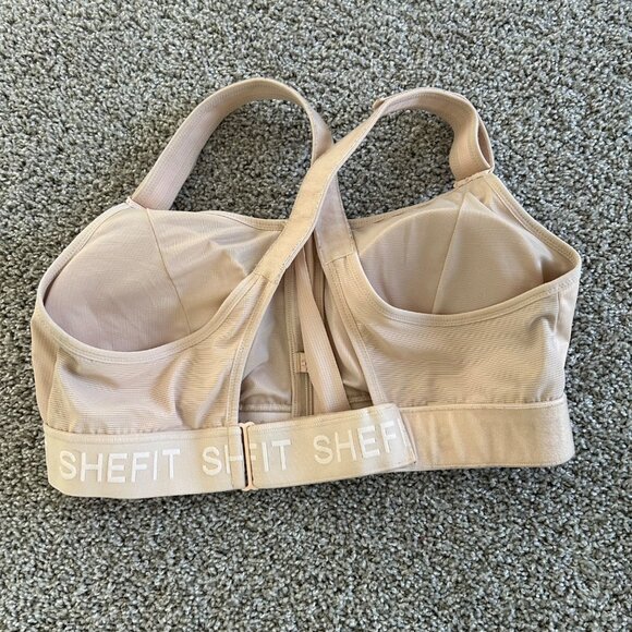 Shefit Womens One Size Luxe Sports Bra Beige Adjustable Zip Front  Activewear - Picture 5 of 8